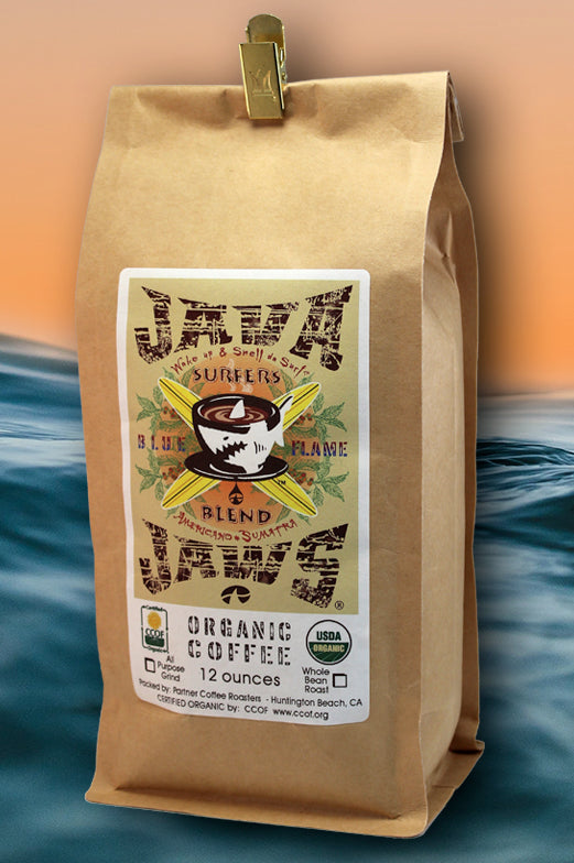 java jaws surfers blend organic coffee brown bag