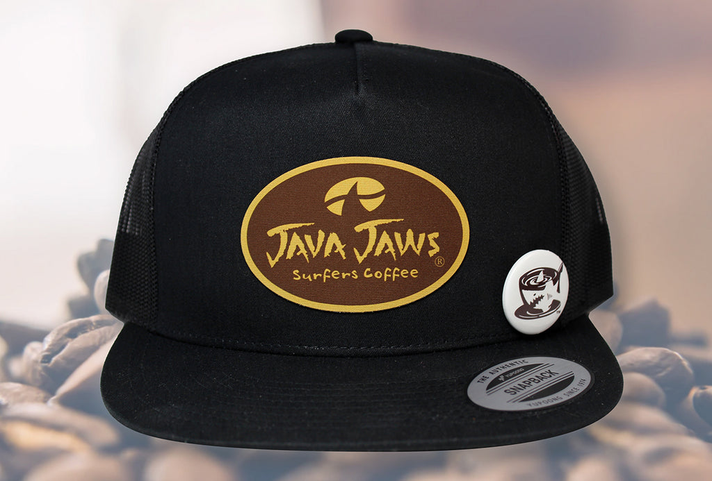 java jaws black trucker hat classic yupoong patch